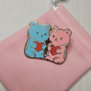 Gummi Bear With Hearts Enamel Pin Pink & Blue